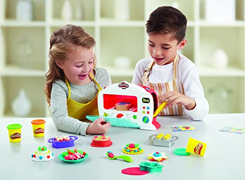 Play-Doh Set de Horno mágico Kitchen Creations para niños a Partir de 3 años con 6 Colores tóxicos + Pack Botes Brillantes (Hasbro A5417EU9)