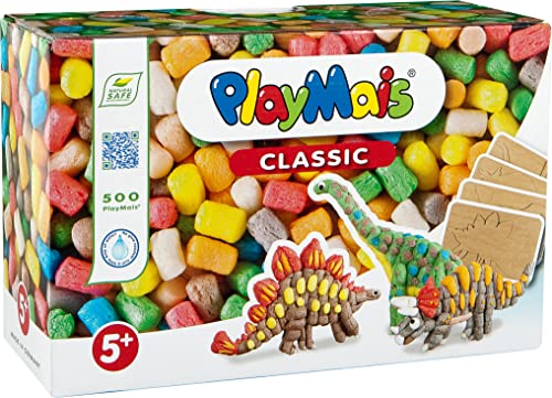 PlayMais Fun TO Play Dinosaur Juego de construcción para niños y niñas de 3 años+ | Kit de Manualidades con 500 Piezas de Colores, Instrucciones y 4 Dinosaurios | Creatividad y notricidad