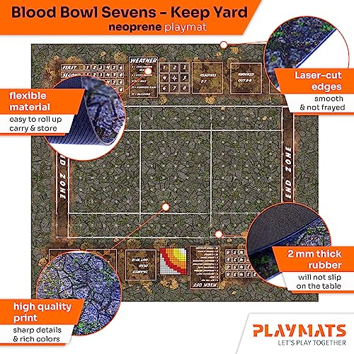 PLAYMATS- Blood Bowl Sevens Battlemat, playmat, Rubber Mat, Color Keep Yard, 32" x 28" / 81 cm x 73 cm (BB024_7s)