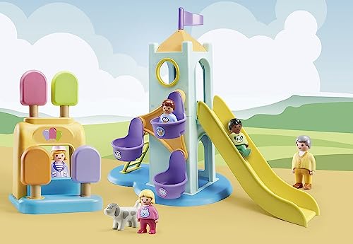 PLAYMOBIL 1.2.3 71326 Parque Infantil Aventura con Cabina de Helados para Que los más pequeños descubran Las Funciones básicas, Juguete para niños a Partir de 12 Meses