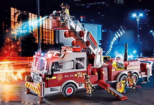 PLAYMOBIL 70935 City Action Vehículo Bomberos, US Tower Ladder, con Luz y Sonido, Juguete para Niños a Partir de 5 Años, Multicolor