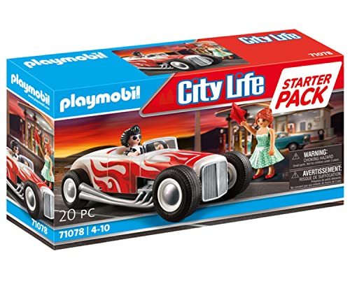 PLAYMOBIL City Life 71078 Starter Pack Hot Rod, Coche de Juguete Estilo años 50, a Partir de 4 años