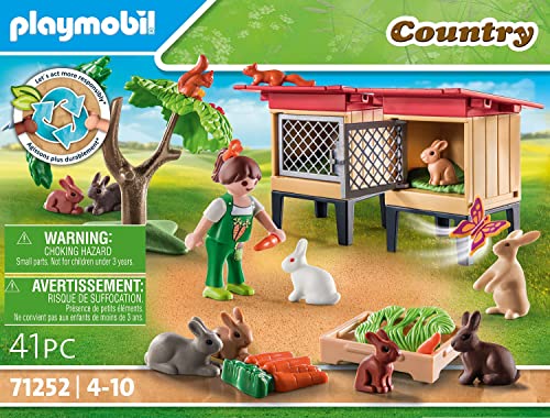 PLAYMOBIL Country 71252 Conejera, Animales para la Granja ecológica, Juguetes sostenibles para niños a Partir de 4 años