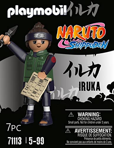 PLAYMOBIL Naruto Shippuden 71113 Iruka, Vestido con Traje de Luchador Azul y Chaqueta chunin Verde, Juego Creativo con Grandes Detalles y Extras auténticos, Set de 7 Piezas, a Partir de 5 años