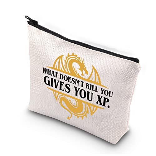 PLITI Gamer Gift What Do't Kill You Give You XP D20 Dice Gaming Gift Dados Role Play Bolsa con cremallera, Te da Xp Bu