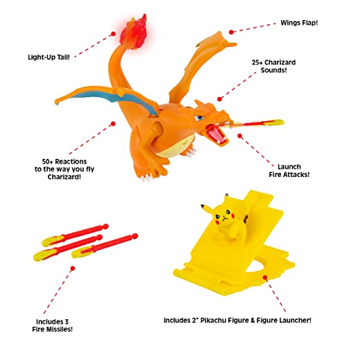 Pokemon Charizard - Figura de Lujo de 7 Pulgadas, Pikachu con Lanzador Interactive Plus de 2 Pulgadas
