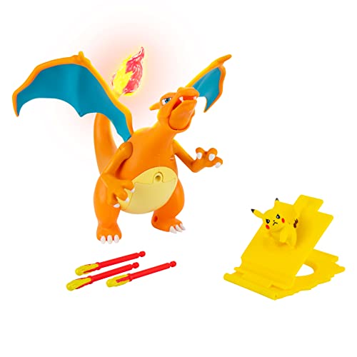 Pokemon Charizard - Figura de Lujo de 7 Pulgadas, Pikachu con Lanzador Interactive Plus de 2 Pulgadas