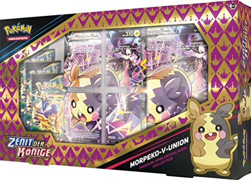 Pokémon - Juego de cartas coleccionables: colección de base de juegos premium Zenit de los Reyes: Morpeko-V UNION (4 cartas promocionales, 1 carta de gran tamaño y 5 paquetes de refuerzos)