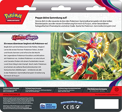 Pokemon - Juego de Cartas coleccionables: Paquete de 3 carmesí y púrpura - Arkani (3 Paquetes de Refuerzo y 1 Tarjeta Promocional holográfica)