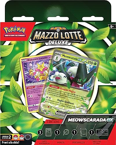 Pokemon Mazzo Lotte Deluxe Meowscarada-ex del GCC (baraja de 60 Cartas Lista para Jugar y Otros Accesorios), edición en Italiano