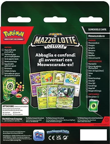 Pokemon Mazzo Lotte Deluxe Meowscarada-ex del GCC (baraja de 60 Cartas Lista para Jugar y Otros Accesorios), edición en Italiano