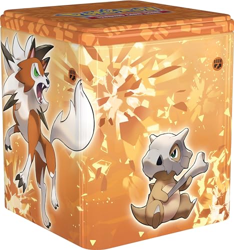 Pokemon TCG: Lata de Lucha apilable, Lycanroc (3 Paquetes de Refuerzo y Moneda)