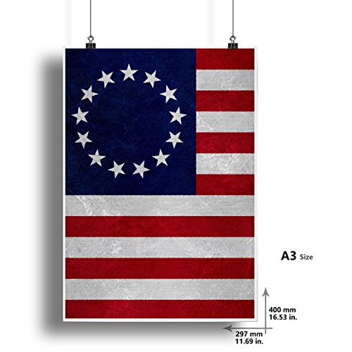 Póster de la bandera de la nación del país del período moderno temprano impresiones de la bandera histórica tamaño A3 arte de la pared decoración del hogar (Estados Unidos de América)