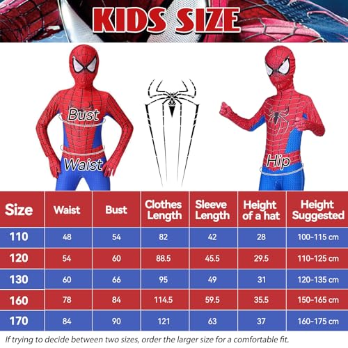 Powmag Disfraz Spiderman Niño, Disfraz Spider Niño de Estilo 3D Traje, Disfraz Spidey Niño para Cosplay Fiesta Cumpleaños Navidad Halloween (160cm)