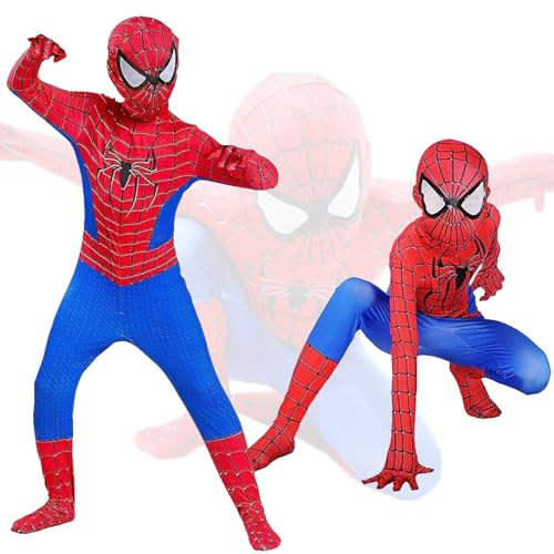 Powmag Disfraz Spiderman Niño, Disfraz Spider Niño de Estilo 3D Traje, Disfraz Spidey Niño para Cosplay Fiesta Cumpleaños Navidad Halloween (160cm)