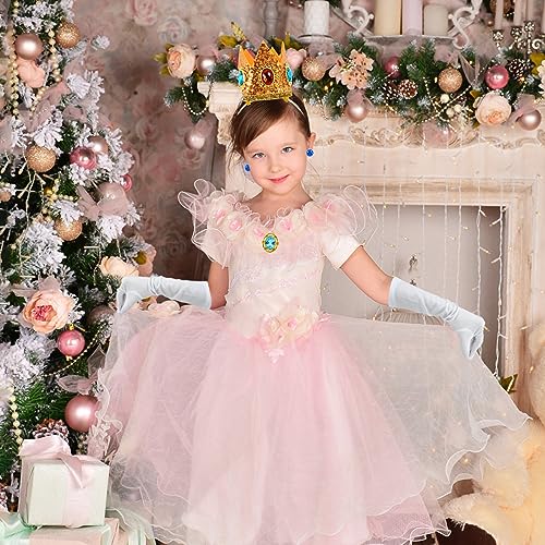 Princesa Vestir accesorios, Accesorios para Princesa Peach,Niña Set de Joyas, con Corona, Pendientes, guantes, broche, para Decoración de Niñas, Todo Tipo de Fiestas, Juegos de Rol