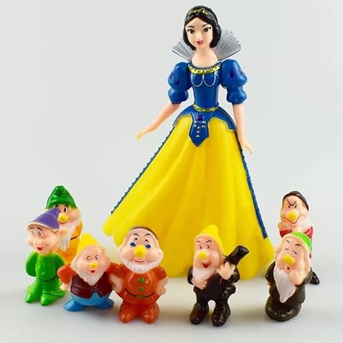 Princess Blancanieves y los Siete Enanos, incluye muñeco y figuras enanas modelo decoración para tartas, decoración de tartas, decoración congelada para tarta de cumpleaños congelado, 8 unidades