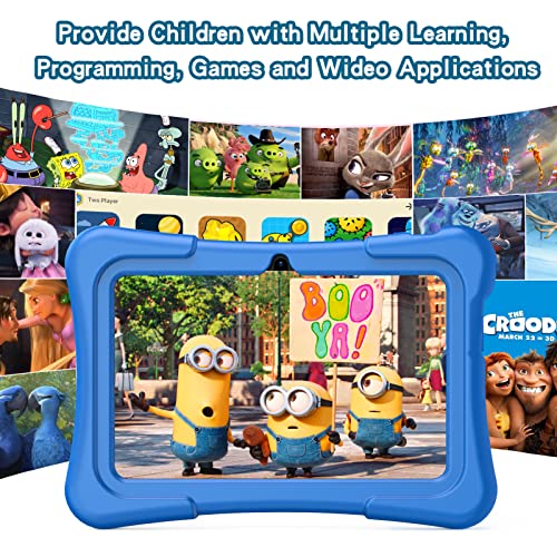PRITOM Kids Tablet 7 Pulgadas, Android 11, 2GB RAM 32GB ROM, BT, WiFi, cámara Dual, Educativo, Control Parental, Software para niños con Estuche para Tableta para niños, Tipo C, Azul