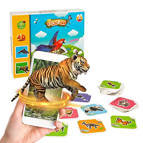 Profit Tarjetas Animales para niños - Juego Educativo con 68 flashcards, Cartas interactivas 4D Dinosaurios en 13 Idiomas.Juego de Mesa para la Familia