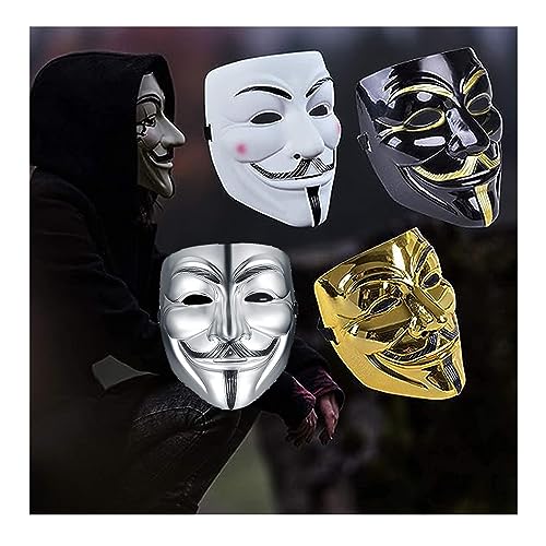 PTBWS 4 pcs Mascara V de Vendetta, Halloween Anonymous Mask,Máscara de Hacker, de Halloween fiesta de cosplay Mask