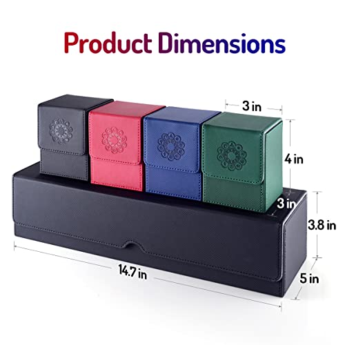 Pulchra Caja para almacenar Cartas 5 en 1-4 PCS MTG Card Boxes + Una Premium Magnetic Caja de Tarjetas con Dice Tray - 1200 + tamaño estándar - Elemento (Negro, XL)