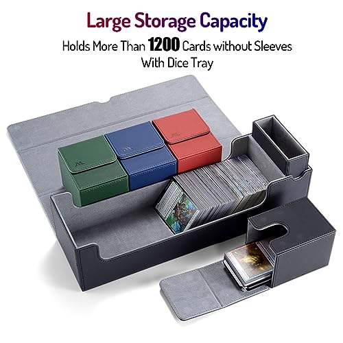 Pulchra Caja para almacenar Cartas 5 en 1-4 PCS MTG Card Boxes + Una Premium Magnetic Caja de Tarjetas con Dice Tray - 1200 + tamaño estándar (Negro, Máximo)