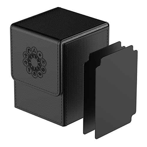 Pulchra Estuche para TCG, Magnetic Flip Box con 2 Divider, Tamaño Grande para Tiene hasta más de 150 cartas, Deck Box - Elemento (Negro)