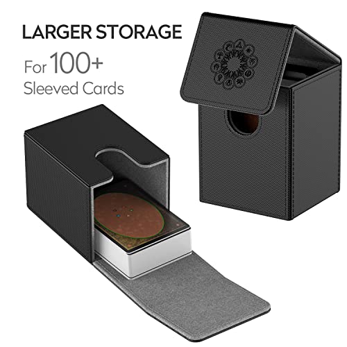 Pulchra Estuche para TCG, Magnetic Flip Box con 2 Divider, Tamaño Grande para Tiene hasta más de 150 cartas, Deck Box - Elemento (Negro)