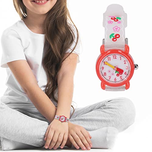PUSOKEI Reloj de Dibujos Animados en 3D para Niños, Patrón de Cereza Rosa, Relojes Impermeables, Reloj Digital de Pulsera para Niños Pequeños para Niñas de 3 a 10 Años (Blanco)