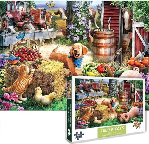 Puzle de 1000 piezas, diseño de cachorro de granja, juego de escondite para adultos y niños a partir de 14 años