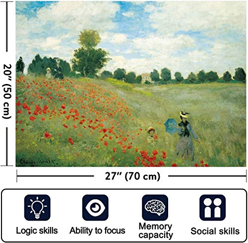 Puzzle 1000 Piezas, Amapolas en Argenteuil de Claude Monet, 70 x 50 cm, Puzzle de 1000 Piezas para Adultos, Juguete Educativo Puzzle, Monet Puzzles para Adultos y Niños