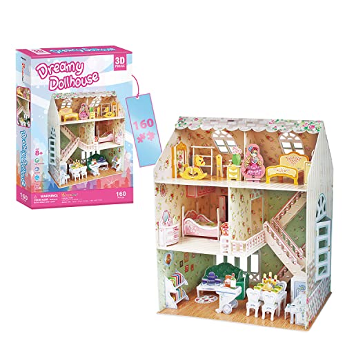 Puzzle 3D Niños - Dreamy Doll House | Casa de Muñecas 160 Piezas | 3D Puzzle 31,5 Cm | Puzle 3D casita de muñecas para niñas | Puzzles 3D 8 Años o Más