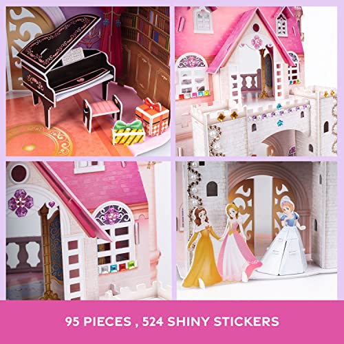 Puzzle 3D Niños - Princess Birthday Party | Castillo Princesas 95 Piezas | 3D Puzzle 44,2 Cm | Puzle 3D 524 Pegatinas | Puzzles 3D 5 Años O Más | 2 En 1