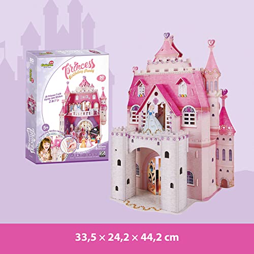Puzzle 3D Niños - Princess Birthday Party | Castillo Princesas 95 Piezas | 3D Puzzle 44,2 Cm | Puzle 3D 524 Pegatinas | Puzzles 3D 5 Años O Más | 2 En 1
