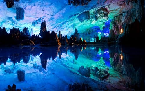 Puzzle De 1000 Piezas, Gloriosa Cueva De Flauta De Caña, Maravillas De La Naturaleza Puzzle De Madera 75X50Cm