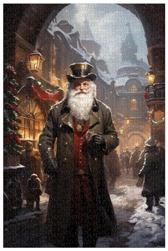 Puzzles de Madera de 1000 Piezas, para Adulto, Papá Noel Visita Las Calles del Londres Victoriano Decorado con Adornos navideños (C ; 500)