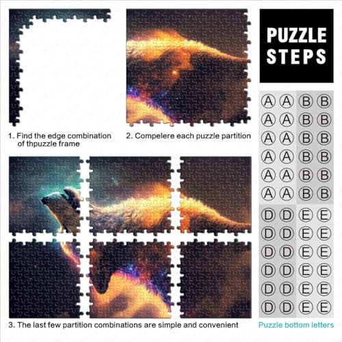 Puzzles para Adultos Lobo Solitario en el Espacio Puzzles para Adultos, Puzzles de Cartón de 1000 Piezas para Niños a Partir de 12 Años, Mind Game IQ Challenge, Tamaño (26 x 38 cm)