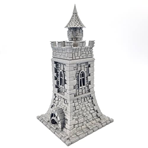 Q P Quality Printing 3D Paisaje de terreno del mago de la torre de vigilancia para mesa y RPG 28-32 mm, miniaturas de juego de guerra DnD D&D, impreso en 3D y pintable, T2C-004