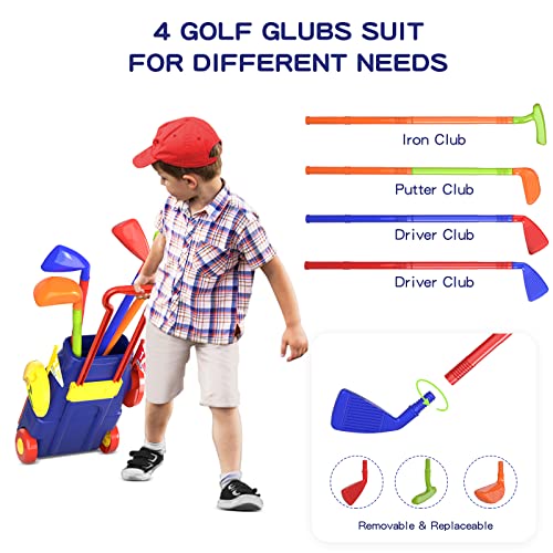 QDRAGON Juego de Golf para Niños, Mini Golf con 4 Palos de Golf, 8 Pelota de Golf, Carro de Golf, Juguetes de Golf Regalo para Infantil Niños, Niñas 3, 4, 5 6 Años