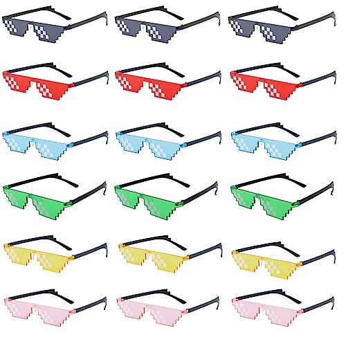 Qixuer 18 Pares De Gafas De Sol Pixel, Gafas De Sol De Mosaico, Gafas Geniales, Gafas De Mosaico De Píxeles, Plástico Multicolor, Adecuadas Para Vacaciones De Fiesta