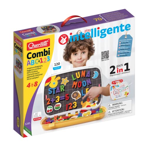 Quercetti-Quercetti-5285 Combi ABC / 123-Pizarra de Letras y números magnéticos, Juegos educativos (5285)