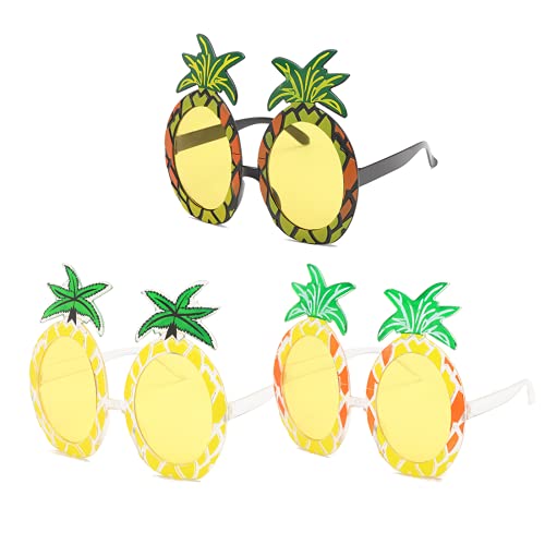 QUUPY 3 pares divertidos de gafas de fiesta en forma de piña, gafas de sol hawaianas de piña tropical, uso en suministros de fiesta de verano