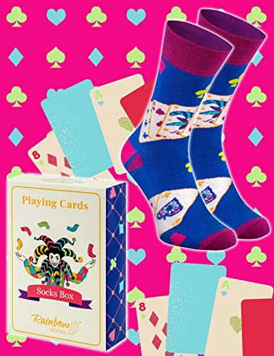 Rainbow Socks - Juegos De Cartas De Calcetines - 1 Par, Loco Color - Para Regalo Para Un Amante De Los Juegos De Cartas: Poker, Bridge, Pasians, Mago Haciendo Trucos De Cartas – Talla 36-40