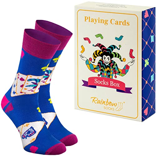 Rainbow Socks - Juegos De Cartas De Calcetines - 1 Par, Loco Color - Para Regalo Para Un Amante De Los Juegos De Cartas: Poker, Bridge, Pasians, Mago Haciendo Trucos De Cartas – Talla 36-40