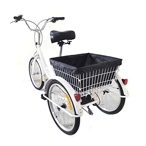 RainWeel Triciclo adulto 20 pulgadas bicicleta con cesta para adultos Triciclo 8 velocidades bicicleta de carga (blanco)