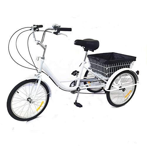 RainWeel Triciclo adulto 20 pulgadas bicicleta con cesta para adultos Triciclo 8 velocidades bicicleta de carga (blanco)