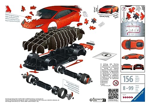 Ravensburger - 3D Puzzle Lamborghini Huracán EVO, Vehiculos, 108 Piezas, 10+ Años, Nueva Versión