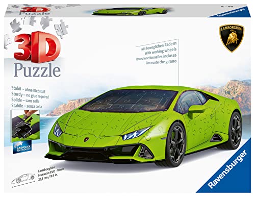 Ravensburger - 3D Puzzle Lamborghini Huracán EVO verde, Vehiculos, 108 Piezas, 10+ Años