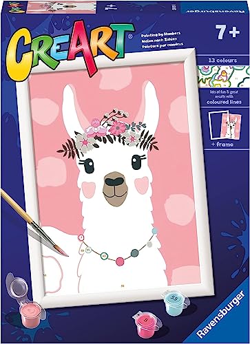 Ravensburger - CreArt Serie D: Llama, Kit para Pintar por Números, Contiene una Tabla Preimpresa, un Pincel, Colores y Accesorios, Juego Creativo para Niños y Niñas 7+ Años