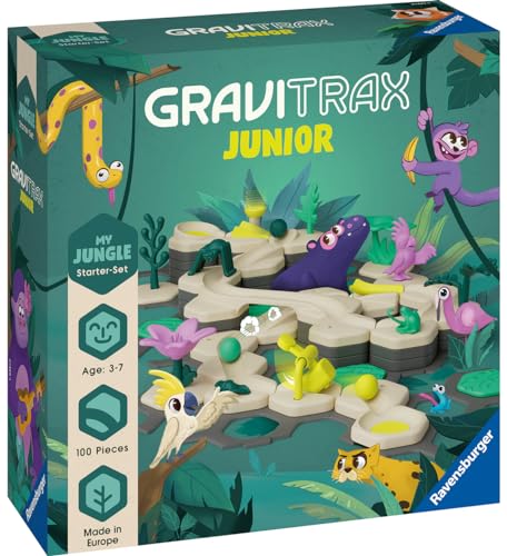 Ravensburger - GraviTrax Junior Starter Set MyJungle, Juego de Construcción con Animales, Circuito de canicas para niños, Juego STEM Innovador y Educativo, 100 piezas, +3 años - Versión Junior